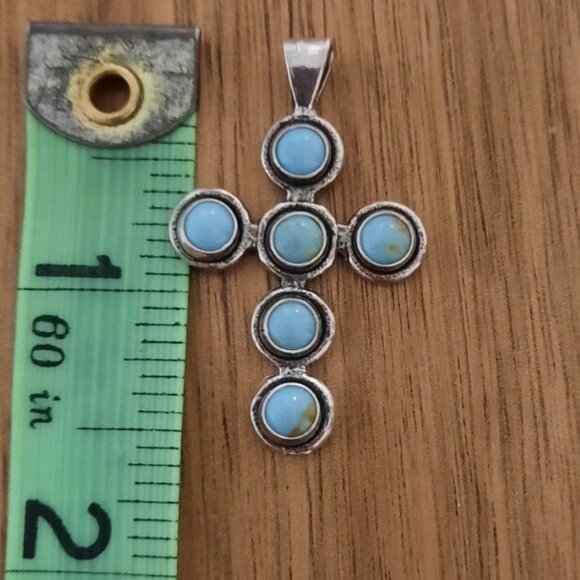 1.5" Auth Navajo Southwest 925 Silver Cross Necklace Pendant Real Turquoise 5* c - Picture 1 of 7